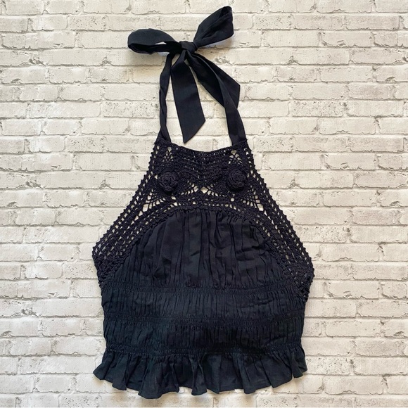 Free People Navy Blue Ellie Crochet Halter Top - Picture 3 of 7